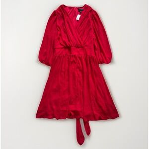 NWT Lane Bryant Red Wrap Dress Women 26 Plus V Neck Long Sleeve Tie Salsa Formal